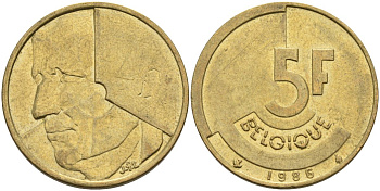 Бельгия 5 франков 1986 Belgique KM 163 алюминиевая бронза 4126-212