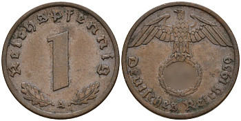 Германия 1 рейхспфенниг 1939 A KM 89, J. 361 бронза 4147-1134