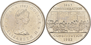 Канада 1 доллар 1982 115 лет конституции, год тип KM 134 медно-никель  UNC  4157-324