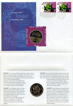 Нидерланды 1 экю 1997 200 лет со дня рождения Франца Шуберта, в оригинальном конверте, с марками, первый день гашения X 224 медно-никель BU 4-3-8-36