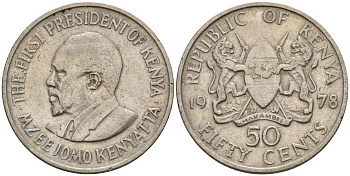 Кения 50 центов 1978 Джомо Кениата KM 13 медно-никель 4602-737