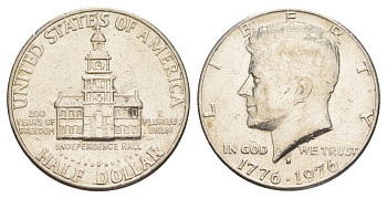 США 1/2 доллара (50 центов) 1976 D, 200 лет независимости, Джон Кеннеди KM 205 медь плакированная медно-никелем aUNC 4545-1034