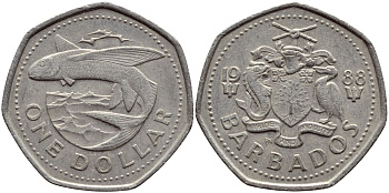 Барбадос 1 доллар 1988 летучая рыба KM 14.2 медно-никель 4398-247