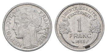 Франция 1 франк 1958 KM 885a алюминий 4673-1126