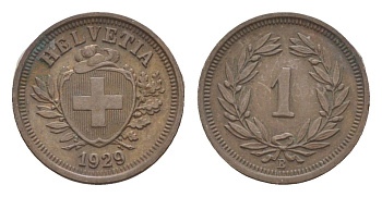 Швейцария 1 раппен 1929 B KM 3 бронза 4649-543