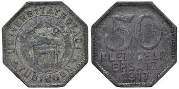 Германия, Тюбинген 50 пфеннигов 1917 Баден-Вюртемберг, нотгельд Funck 551.4b цинк 4121-316