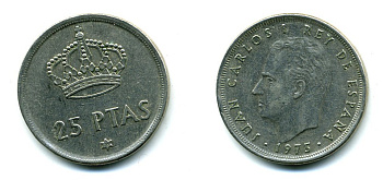 Испания 25 песет 1975 (76) Хуан Карлос I (1975-2014) KM 808 медно-никель 51-4832