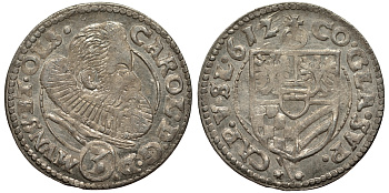 Силезия, Мюнстерберг, Олесница грошен (3 крейцера) 1612 Карл II серебро 413-931