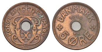 Дания 5 эре 1929 N, Кристиан X (1912-1947) KM 828 бронза 4700-834