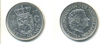 Нидерланды 1 гульден 1977 Юлиана (1948-1980) KM 184a никель 83-814