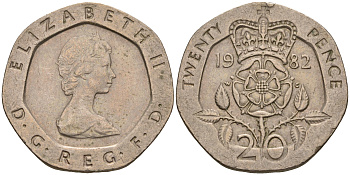 Великобритания 20 пенсов 1982 Елизавета II (1952-2022) KM 931, Spink 4230 (G1) медно-никель    4603-1015
