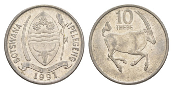 Ботсвана 10 тхебе 1991 антилопа оракс KM 5a сталь плакированная никелем aUNC 51-2155