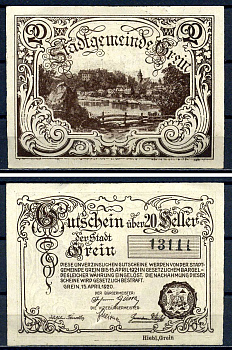 Грайн (Австрия) 20 геллеров 1920 бумага aUNC 7556-36-1-1
