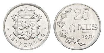 Люксембург 25 сантимов 1970 Герцог Жан (1964-1999) KM 45a алюминий 4643-431