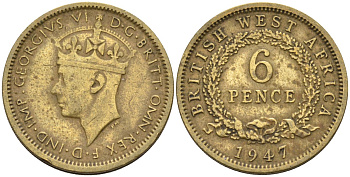 Британская Западная Африка 6 пенсов 1947 Георг VI (1936-1952) KM 22 никель-латунь 4588-719