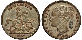 АНГЛИЯ МЕДАЛЬ 1849 ГАННОВЕР КОРОЛЕВА ВИКТОРИЯ ДИАМЕТР 22,5 ММ. ВЕС 3,5 ГР. бронза, посеребрение 106-827