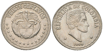Колумбия 20 сентаво 1959 KM 215 медно-никель 4364-1131
