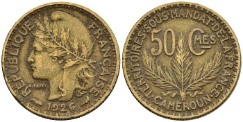 Камерун 50 сантимов 1926 (a), мондвор Париж KM 1 алюминиевая бронза 4164-1266