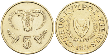 КИПР 5 ЦЕНТОВ 1998 KM 55.3 никель латунь UNC 4563-743