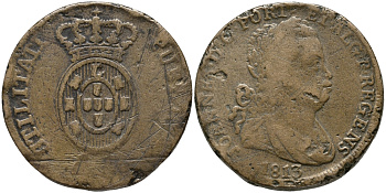 ПОРТУГАЛИЯ 40 РЕЙС 1813 ДЖАО ПРИНЦ РЕГЕНТ (1799-1816) KM 345.1 бронза 1521-1015