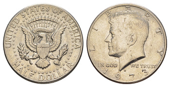 США 1/2 доллара (50 центов) 1973 Джон Кеннеди KM 202b медь плакированная медно-никелем aUNC 4536-322