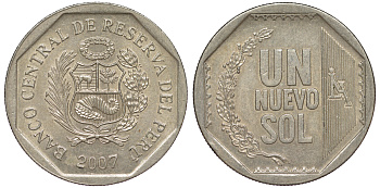 Перу 1 новый соль 2007 KM 308.4 медно-никель 4605-213