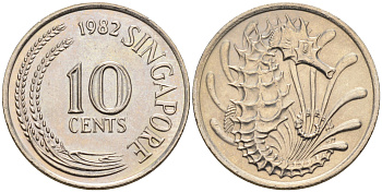 Сингапур 10 центов 1982  KM 3 медно-никель  UNC  4594-1063