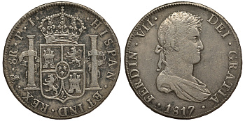 Боливия 8 реалов 1817 PJ, Фердинанд VII (1784-1833) KM 84 серебро 06-271-31