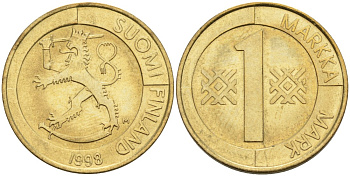 ФИНЛЯНДИЯ 1 МАРКА 1998 M KM 76 алюминиевая бронза 4563-552