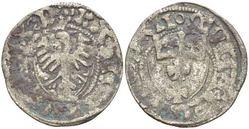 Польша, Данциг 1 шиллинг (шеляг) 1442-1495 Казимир IV династия Ягеллонов (1442-1495), вес 1,17 гр. Kopicki 7224 серебро 1517-441