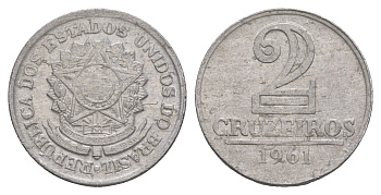 Бразилия 2 крузейро 1961 KM 571 алюминий 4656-1254
