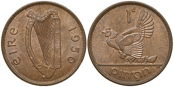 ИРЛАНДИЯ 1 ПЕННИ 1950 КУРИЦА С ЦЫПЛЯТАМИ KM 11 бронза aUNC 4389-821