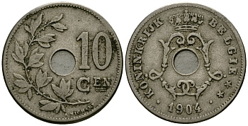 Бельгия 10 сантимов 1904 Belgie KM 53 медно-никель 4172-1124