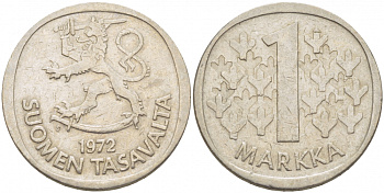 ФИНЛЯНДИЯ 1 МАРКА 1972 S KM 49а медно-никель 3718-715