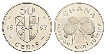 Гана 50 седи 1997 KM 31a сталь плакированная никелем UNC 4666-615