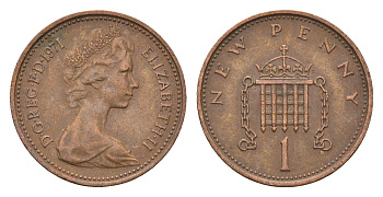 Великобритания 1 пенни 1971 Елизавета II (1952-2022) KM 915, Spink 4237 (B1) бронза 4697-926