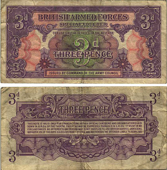 Великобритания 3 пенса 1946 первая серия, для вооруженных сил, специальный ваучер Pick M9а бумага 7203-7-1-1