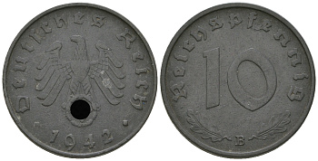 Германия 10 рейхспфеннигов 1942 B KM 101, J. 371 цинк    4589-1233