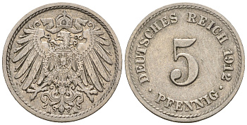 Германия 5 пфеннигов 1912 A, KM 11, J. 12 медно-никель 220-643