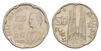 Испания 50 песет 1992 XXV летние Олимпийские Игры, Барселона 1992, Король Хуан Карлос I KM 907 медно-никель 4621-134