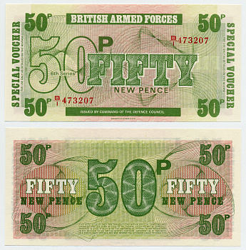АНГЛИЯ 50 ПЕНСОВ 1972 ДЛЯ ВООРУЖЕННЫХ СИЛ, 6 СЕРИЯ, BRADBURY WILKJSON @ Co Pick М46 бумага UNC (ПРЕСС) 6283-14-1