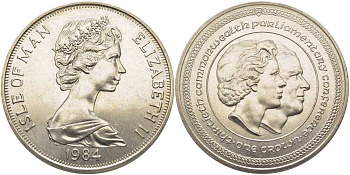 Остров Мэн 1 крона 1984 30 ЛЕТ ПАРЛАМЕНТСКОЙ КОНФЕРЕНЦИИ СТРАН БРИТАНСКОГО СОДРУЖЕСТВА, ДВОЙНОЙ ПОРТРЕТ KM 130 медно-никель UNC 107-725