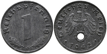 ГЕРМАНИЯ 1 РЕЙХСПФЕННИГ 1942 J KM 97, J.369 цинк 96-748