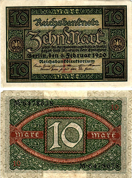 Германия 10 марок 1920 Pick 67a бумага aUNC 7375-42-1-1