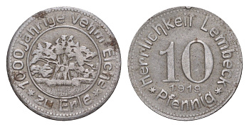 Лембек 10 пфеннигов 1919 Funck 286.2, Men18 18717.2 железо 4659-348