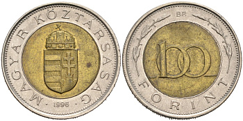 Венгрия 100 форинтов 1996 ВР KM 721 биметалл 4556-1134