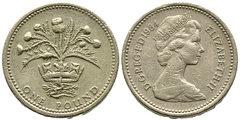 Великобритания 1 фунт 1984 Елизавета II (1952-2022) KM 934, Spink 4222 никель латунь 3999-1325