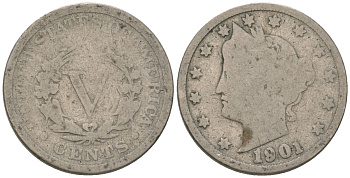 США 5 центов 1901 голова свободы KM 112 медно-никель 4563-447