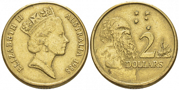 Австралия 2 доллара 1988 абориген, Елизавета II (1953-) KM 101 алюминиевая бронза 3457-733