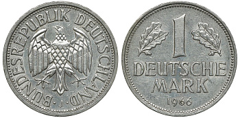 ФРГ 1 МАРКА 1966 J KM 110, J. 385 медно-никель 72-745